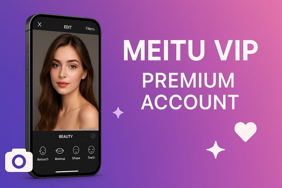 Banner Meitu VIP Premium Account Tài khoản Meitu VIP premium với giao diện chỉnh ảnh chuyên nghiệp và tính năng AI