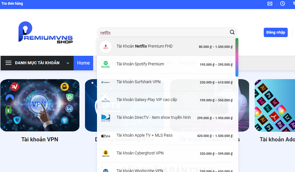 Hướng dẫn mua hàng và thanh toán tại PremiumVNS 1 Hướng dẫn thanh toán bước 1