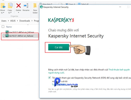 Cách cài đặt phần mềm diệt Virus Kaspersky Internet Security 2024 chính hãng 16 Bước 2: bạn nhấn vào nút "Cài đặt"