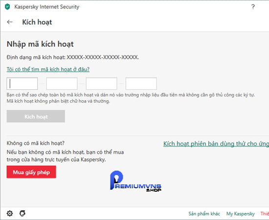 Cách cài đặt phần mềm diệt Virus Kaspersky Internet Security 2024 chính hãng 17 Bước 4: nhập mã bản quyền gồm 20 ký tự để kích hoạt phần mềm diệt virus Kaspersky