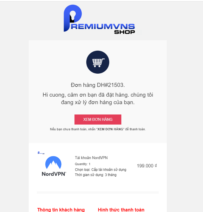 Hướng dẫn mua hàng và thanh toán tại PremiumVNS 6 Trạng thái đơn hàng trên email