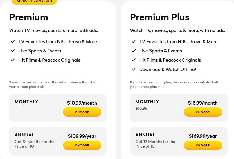 Tài khoản Peacock TV Premium Plus 11 Bảng giá Peacock TV Premium và Premium Plus