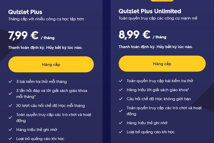 So sánh Quizlet Plus chi tiết