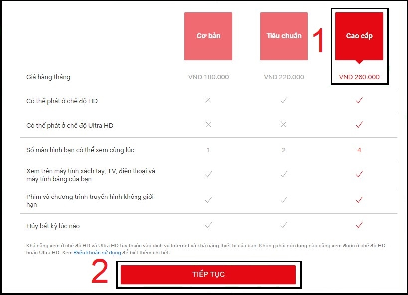 Bước 3: Chọn gói dịch vụ phù hợp