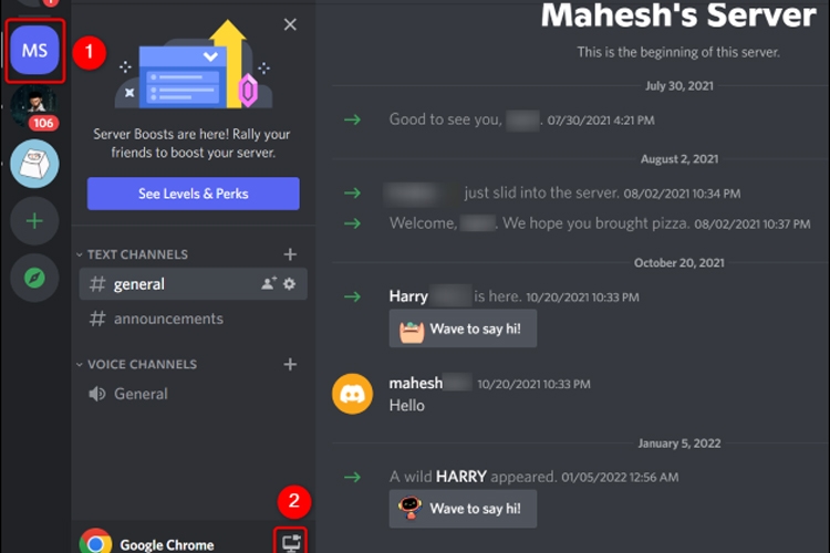 Cách share Stream Netflix trên Discord không bị đen màn hình 8 Bước 3: Trên màn hình chính của Discord, chọn máy chủ mà bạn muốn phát trực tuyến Netflix