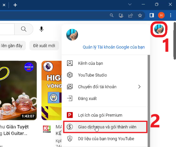 5 Cách huỷ gói Youtube Premium dùng thử hoặc trả phí đơn giản 16 Bước 1: chọn Giao dịch mua và gói thành viên