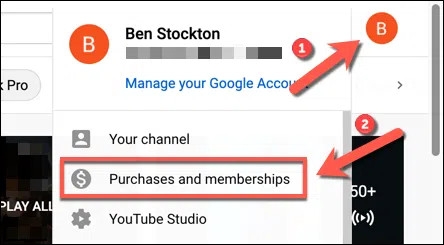 5 Cách huỷ gói Youtube Premium dùng thử hoặc trả phí đơn giản 26 Bước 3: chọn Purchases and memberships