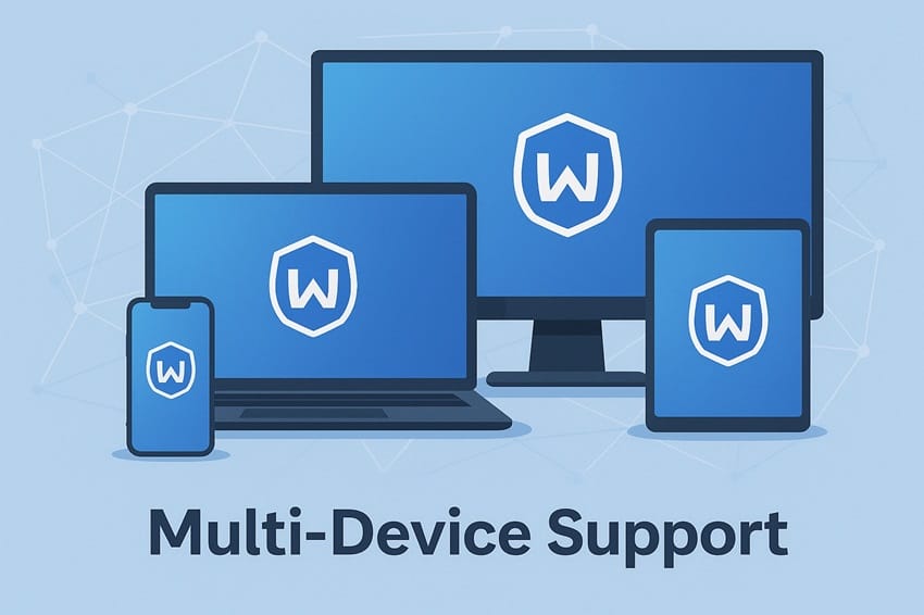 Windscribe VPN hỗ trợ kết nối đa thiết bị không giới hạn cùng lúc Nhiều thiết bị công nghệ như smartphone, laptop, tablet và TV được bảo vệ bởi Windscribe VPN