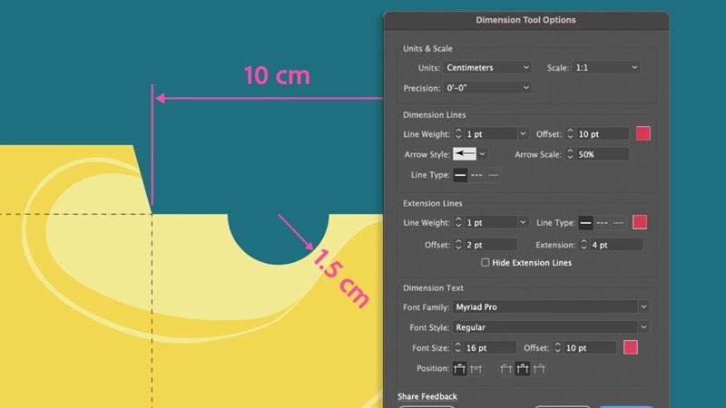 Dimension Tool của Adobe Illustrator 2024 đo kích thước chuẩn