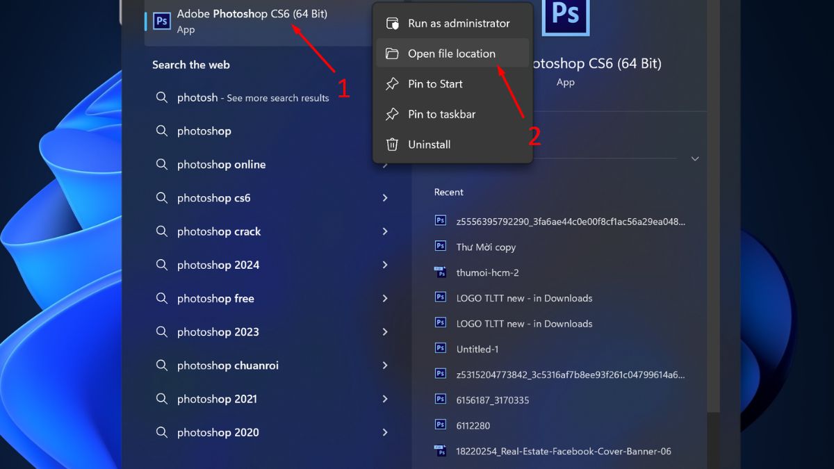 4 Cách khắc phục phầm mềm Adobe bị quét bản quyền đơn giản nhất 23 Chọn Adobe Photoshop CS6, và sau đó chọn “Open file location”