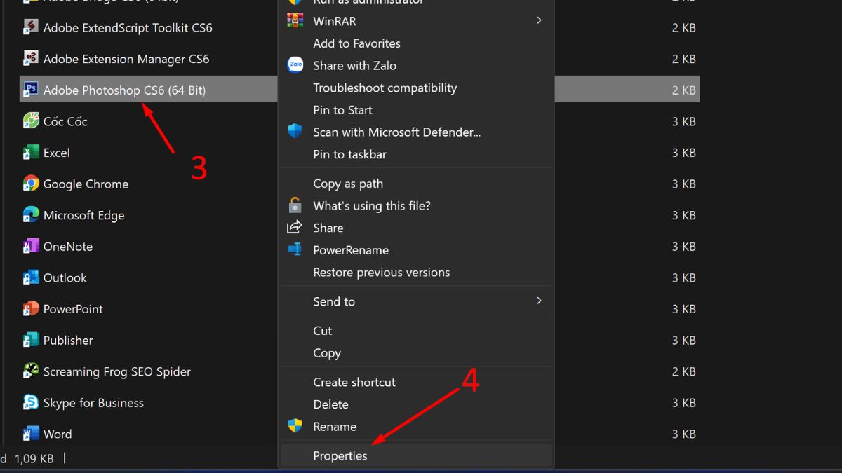 4 Cách khắc phục phầm mềm Adobe bị quét bản quyền đơn giản nhất 24 Nhấp chuột phải vào Adobe Photoshop CS6, chọn “Properties”