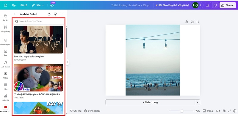 Cách chèn video Youtube vào Canva