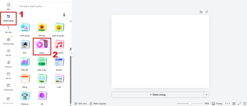 Cách chèn video vào canva từ thư viện Canva