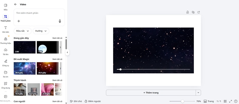 Chọn video chèn vào Canva