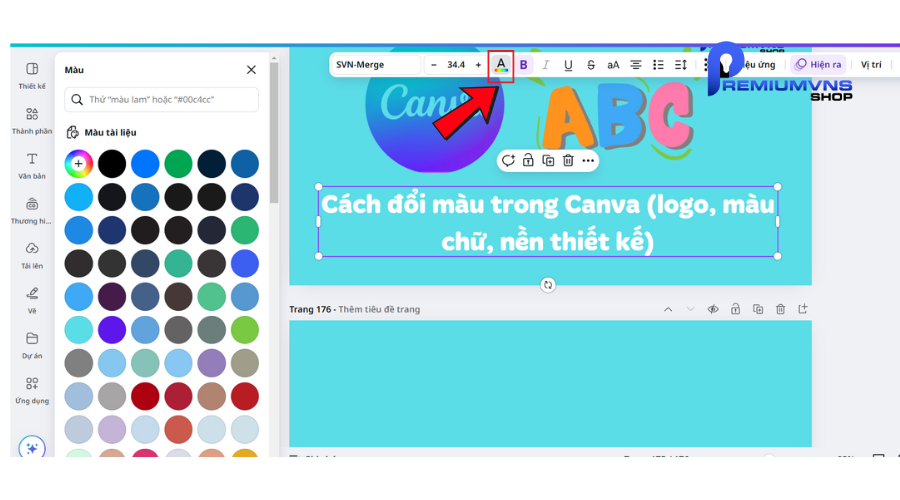 Chọn biểu tượng màu chữ trên thanh công cụ Bước 2: Chọn biểu tượng màu chữ trên thanh công cụ