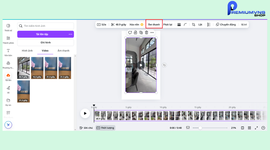 Cách tách âm thanh ra khỏi video, loại bỏ tạp âm trên Canva “trong 1 nốt nhạc” 4 Bước 3: nhấn vào biểu tượng âm thanh để điều chỉnh âm thanh