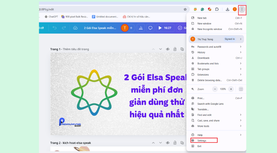 Cách tắt trình chặn quảng cáo trên Youtube đơn giản nhanh nhất 4 Ở góc trên bên phải của trình duyệt Chrome, nhấp vào biểu tượng ba chấm (Thêm) >>> sau đó chọn Cài đặt