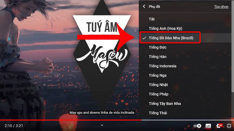 3 Cách bật/tắt và tùy chỉnh phụ đề tiếng việt trên Youtube chi tiết từ A đến Z 27 Bạn chọn ngôn ngữ mà bạn mong muốn