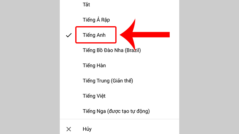 3 Cách bật/tắt và tùy chỉnh phụ đề tiếng việt trên Youtube chi tiết từ A đến Z 33 Chọn ngôn ngữ mà bạn muốn hiển thị cho phụ đề