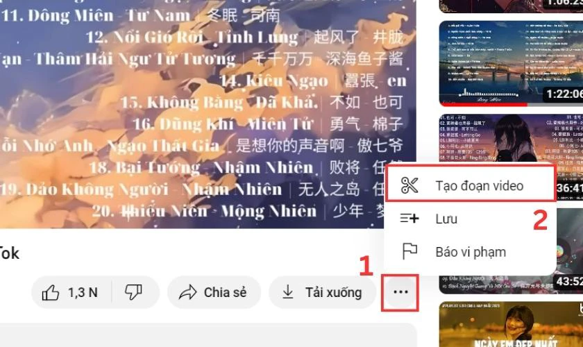 3 Cách cắt video trên Youtube nhanh gọn nhất “trong 1 nốt nhạc” 12 Bước 2: Chọn "Tạo đoạn video"