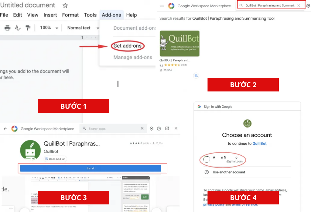 Tìm và chọn QuillBot, sau đó nhấn [Install]