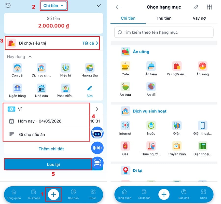 Các bước ghi chép các khoản chi trên sổ thu chi MISA