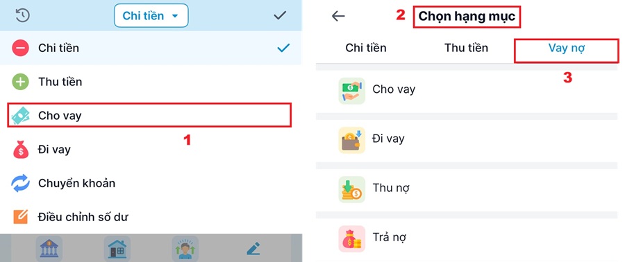 Ghi chép các khoản cho vay/đi vay trên sổ thu chi MISA