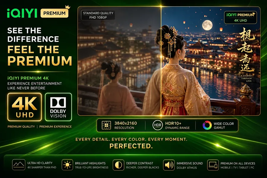 Mua iQIYI Premium VIP - Nâng cấp lên 4K UHD, HDR10+, Dolby Vision và Dolby Audio để trải nghiệm điện ảnh chất lượng rạp chiếu tại nhà.