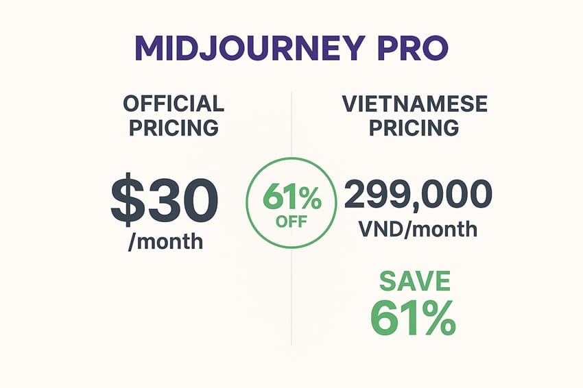 So sánh giá Midjourney Pro - Tiết kiệm 61% so với giá gốc chỉ 299.000 VND/tháng