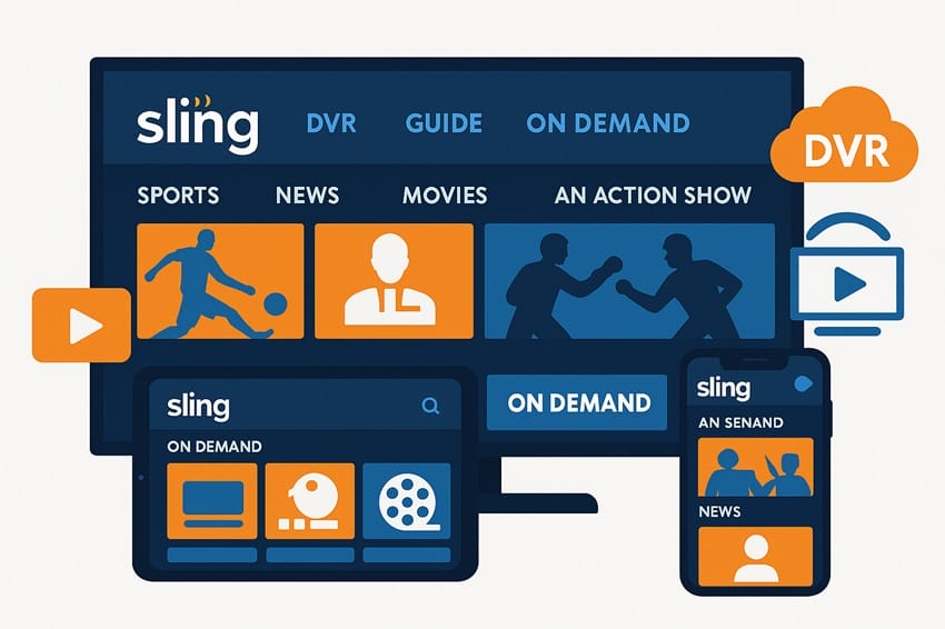 Showcase tính năng nổi bật của Sling TV streaming Tính năng Sling TV trên nhiều thiết bị với giao diện thân thiện