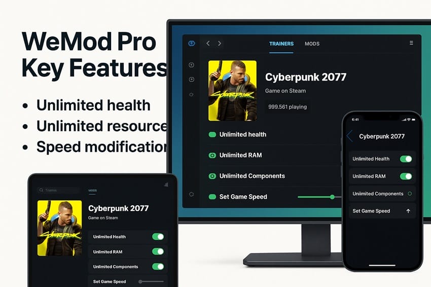 Các tính năng chính của Tài khoản WeMod Pro Tính năng nổi bật của Tài khoản WeMod Pro với hơn 3.000 trainers