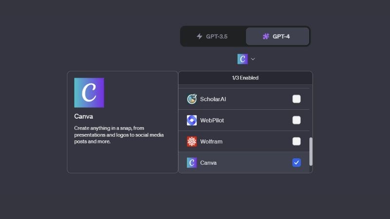 Bạn chọn và kích hoạt plugin Canva Bạn chọn và kích hoạt plugin Canva