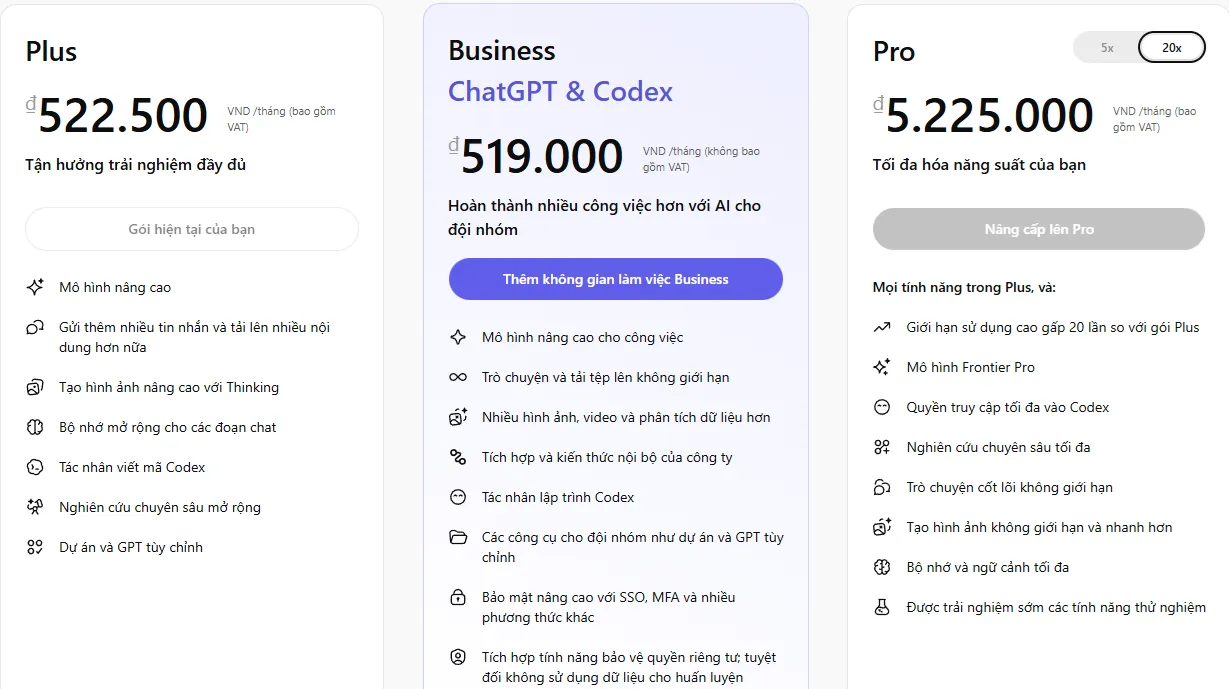 So sánh ChatGPT Plus và Pro: Nên mua Sản phẩm nào hơn? 2 Mức phí ChatGPT Plus và ChatGPT Pro