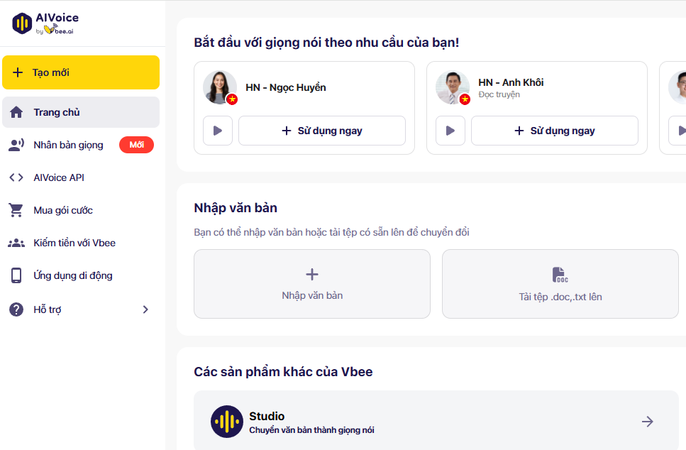 tính năng nổi bật của Vbee AIVoice AI