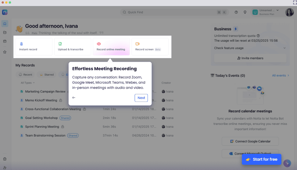 Tính năng của notta ai