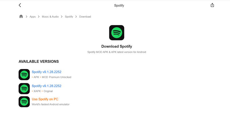 Link tải và cách tải Spotify Premium Mod APK cho Android mới nhất 2026 4 Tải file Spotify Premium Mod APK phù hợp với thiết bị