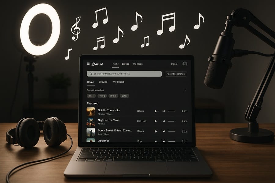 Không gian làm việc của người sáng tạo với Epidemic Sound Không gian làm việc chuyên nghiệp của creator sử dụng Epidemic Sound