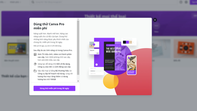 Hãy nhấn vào nút Dùng thử Canva Pro miễn phí Hãy nhấn vào nút Dùng thử Canva Pro miễn phí