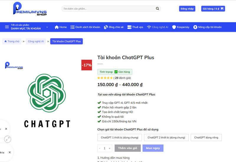 Mua tài khoản Chatgpt Plus giá rẻ tại Premiumvns Shop Mua tài khoản Chatgpt Plus giá rẻ tại Premiumvns Shop