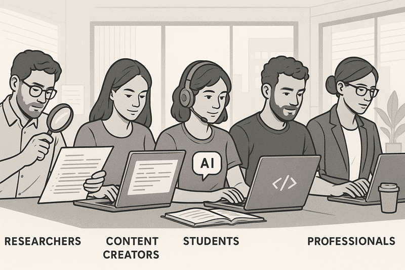 Đối tượng sử dụng Perplexity AI Pro - researcher, content creator, developer