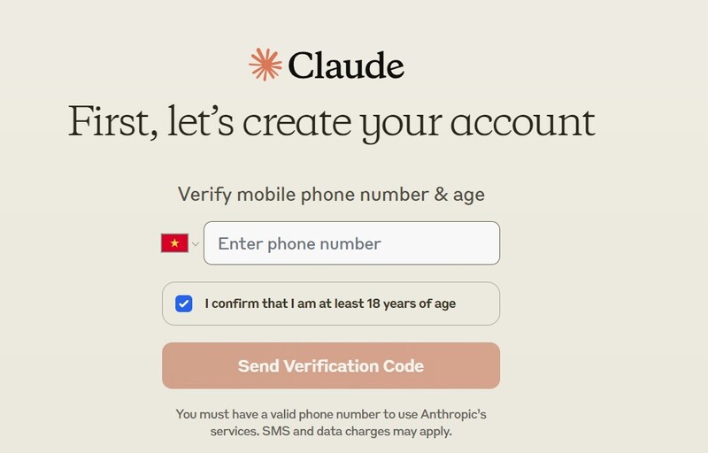 Bạn chọn “Send Verification Code” để Claude gửi mã xác minh Bạn chọn “Send Verification Code” để Claude gửi mã xác minh