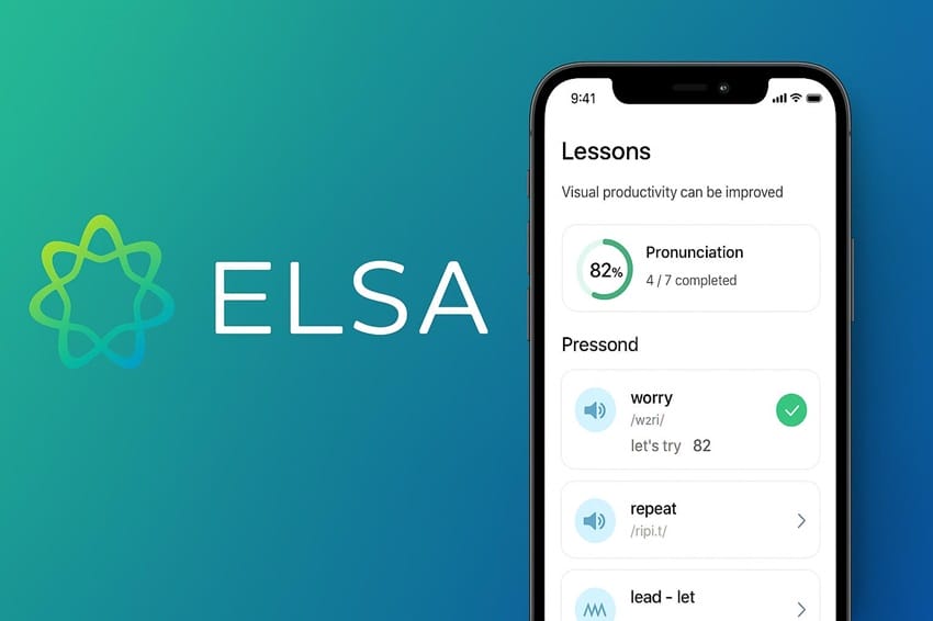 ELSA Speak - App luyện phát âm tiếng Anh hàng đầu Ứng dụng ELSA Speak với logo và giao diện luyện phát âm tiếng Anh