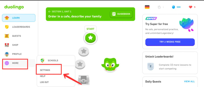 Chọn “Settings” (Cài đặt) để mở giao diện thiết lập tài khoản Chọn “Settings” (Cài đặt) để mở giao diện thiết lập tài khoản