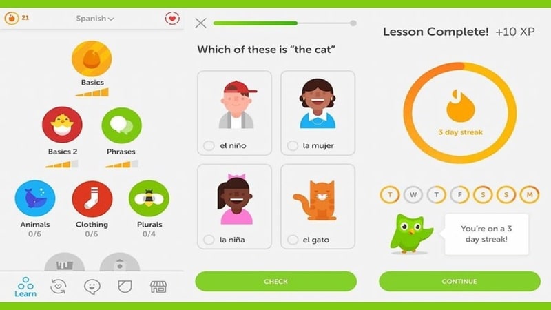 Duolingo sở hữu giao diện đơn giản, bắt mắt và trực quan Duolingo sở hữu giao diện đơn giản, bắt mắt và trực quan