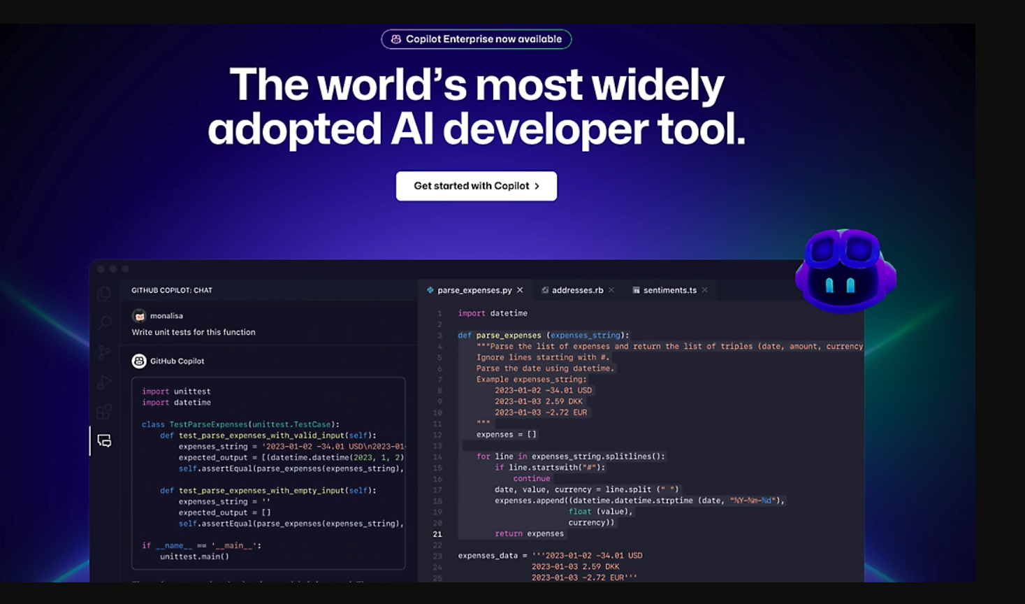 GitHub Copilot là một trợ lý lập trình tích hợp trí tuệ nhân tạo, có khả năng học từ hàng tỷ dòng mã GitHub Copilot là một trợ lý lập trình tích hợp trí tuệ nhân tạo, có khả năng học từ hàng tỷ dòng mã
