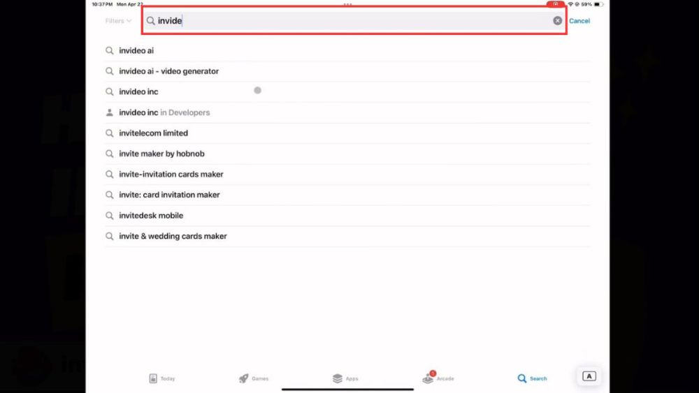Gõ từ khóa “InVideo AI” và nhấn tìm để hiển thị Gõ từ khóa “InVideo AI” và nhấn tìm để hiển thị