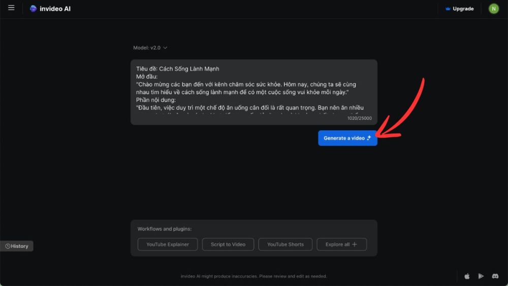 Hãy nhấn vào nút “Generate a video” để bắt đầu quá trình tạo video tự động Hãy nhấn vào nút “Generate a video” để bắt đầu quá trình tạo video tự động