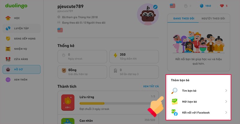 Nhấn mục “Thêm bạn bè” Nhấn mục “Thêm bạn bè”