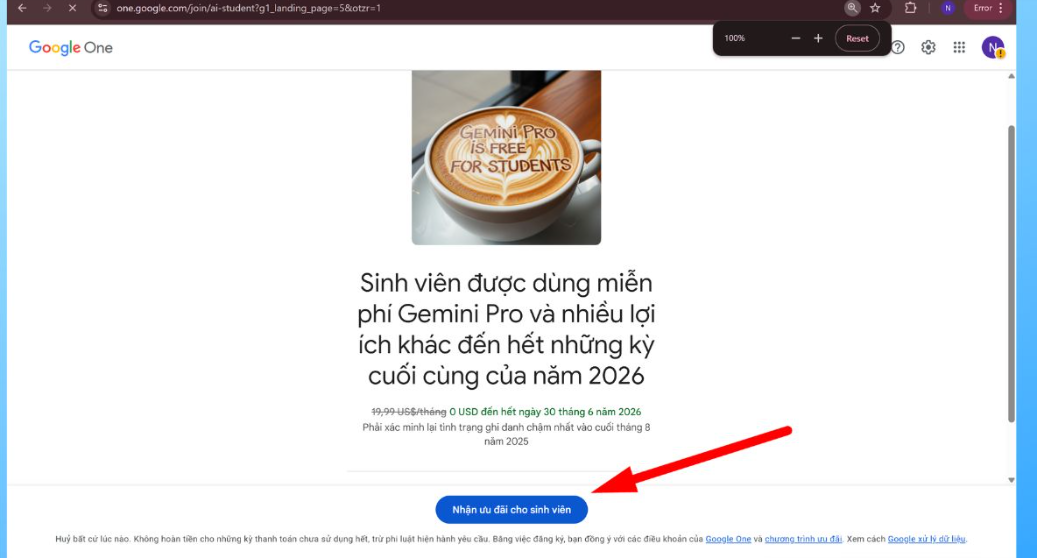 Bạn nhấn vào nút “Nhận ưu đãi cho sinh viên” (Get student offer) Bạn nhấn vào nút “Nhận ưu đãi cho sinh viên” (Get student offer)