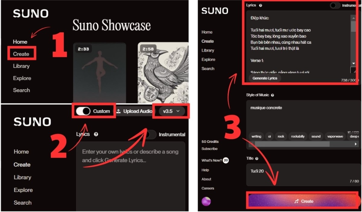 Nhập lời bài hát và tạo nhạc Nhập lời bài hát và tạo nhạc